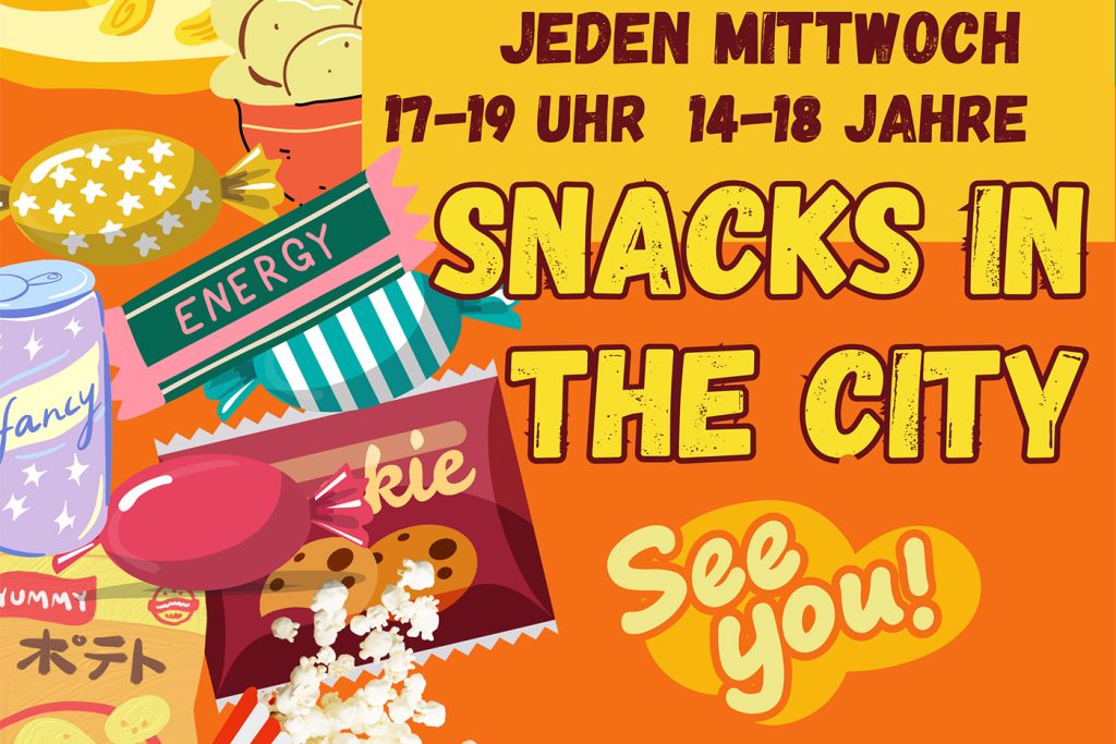 Werbeposter für die Veranstaltung Snacks in the city.