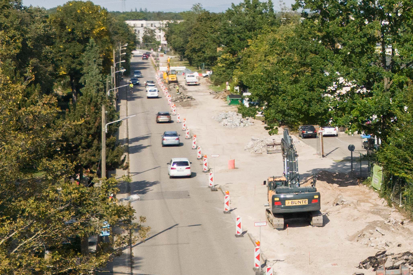 Blick auf die Straßenbaustelle Wasserwerkstraße.