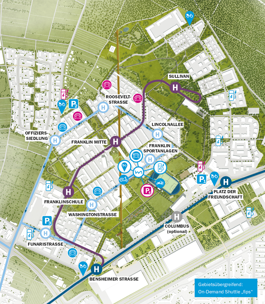 Abbildung der Übersichtskarte zur Mobilität auf FRANKLIN.