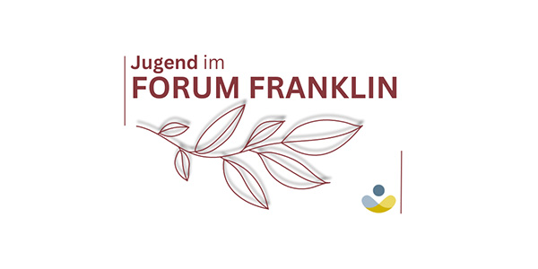 Logo der Jugend im FORUM FRANKLIN: Schriftzug mit Zeichnung eines Zweiges darunter, unten rechts in der Ecke kleines Logo des FORUM FRANKLIN