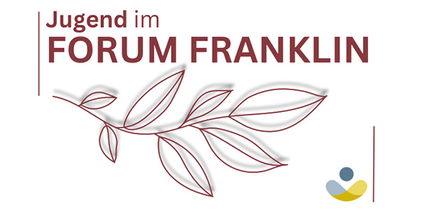 Logo der Jugend im FORUM FRANKLIN: Schriftzug mit Zeichnung eines Zweiges darunter, unten rechts in der Ecke kleines Logo des FORUM FRANKLIN